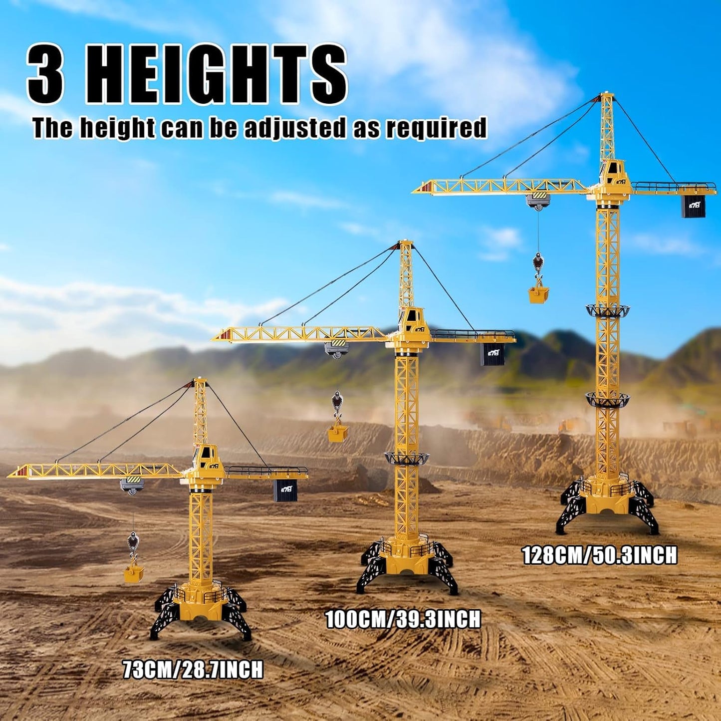 Liberty Imports 6 Channel RC Mega Tower Crane, 50.4 inch Tall 2.4GHz Remote Control Construction Site Toy 680° Rotation Lift Model with Tower Lights