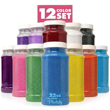 Podzly Colored Play Sand 12 Color - 16.5 lb Colorful Craft Set in 22 oz Resealable Bottles - Sand Art Kits for Kids Crafts, DIY Projects, Vase