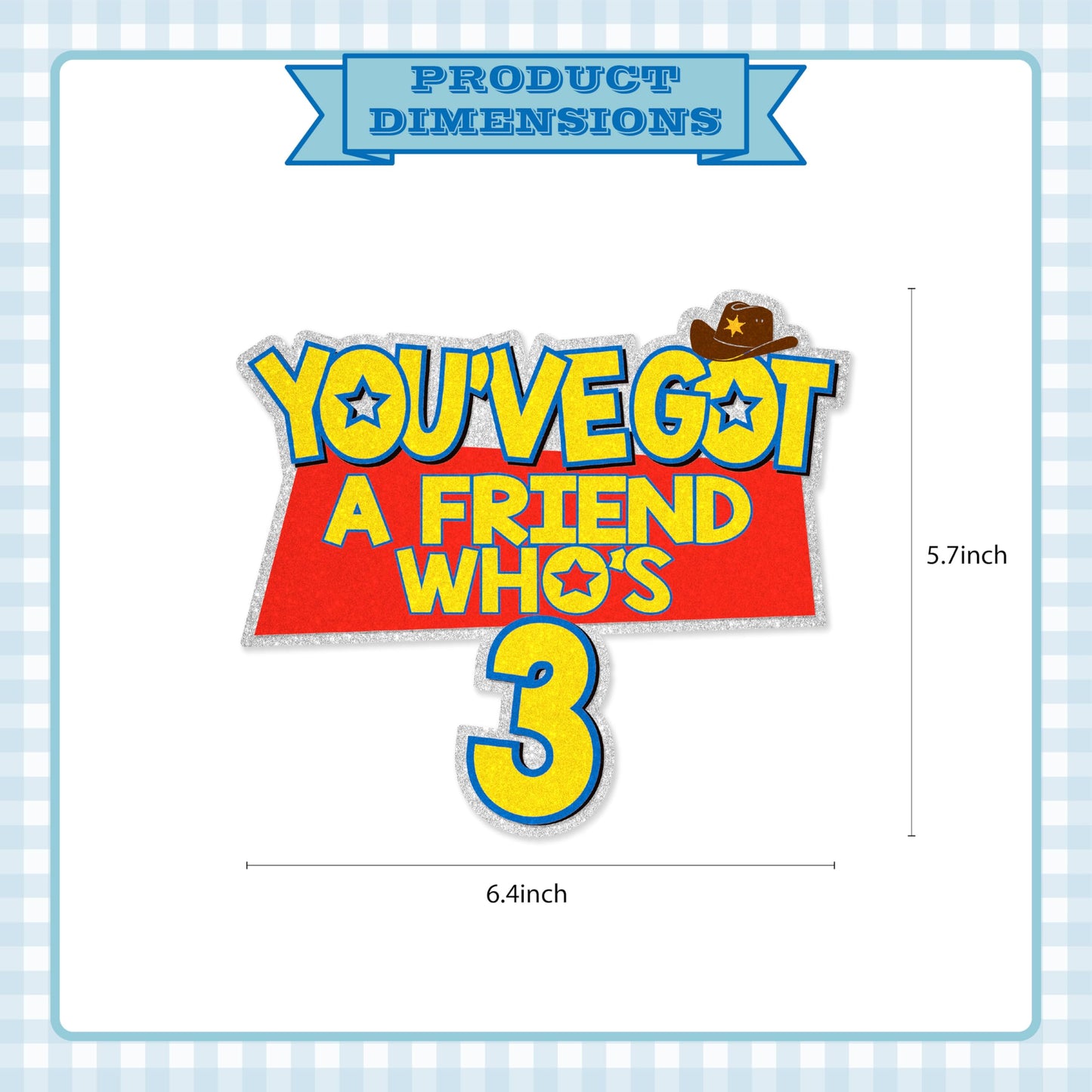 You've Got A Friend Who's 3 Birthday Cake Topper - Glitter Cartoon Story Friend Party Decorations For 3 Years Old Birthday Party Cake Décor