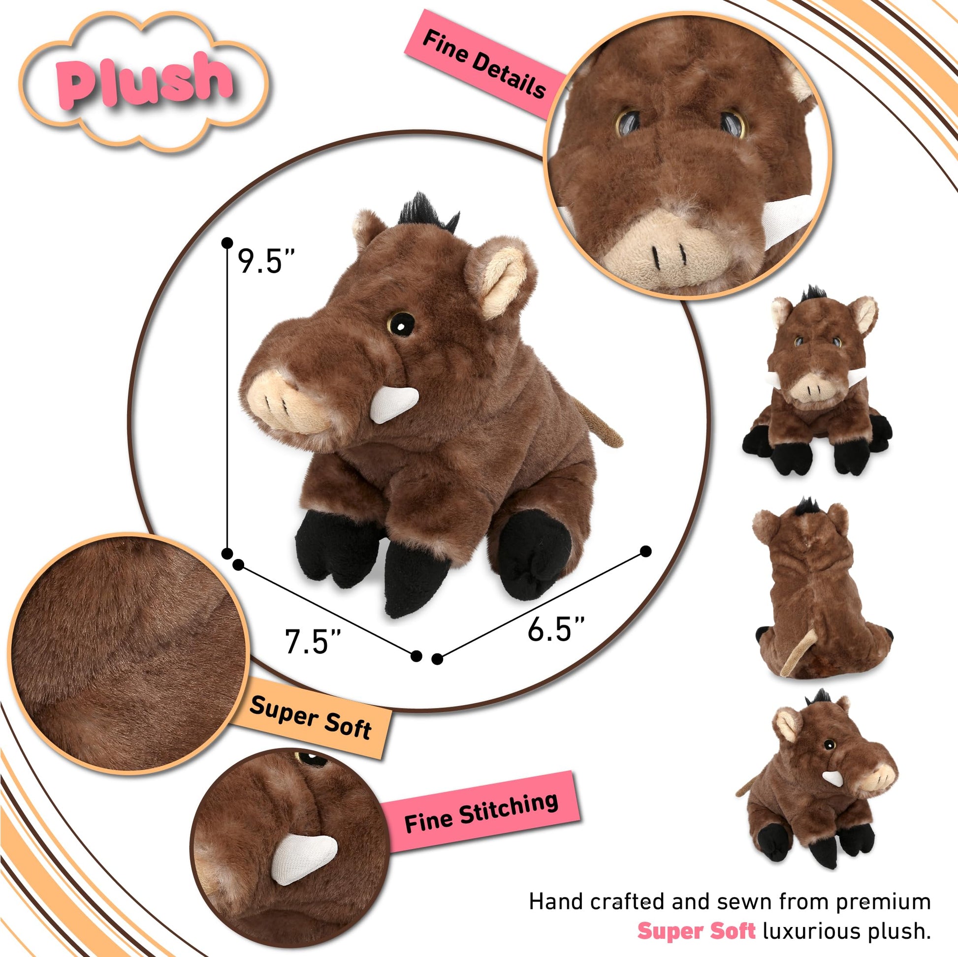 Puzzled DolliBu Plush Wild Boar Stuffed Animal - Soft Huggable Wild Boar, Adorable Playtime Wild Boar Plush Toy, Cute Wild Life Cuddle Gifts for Kids