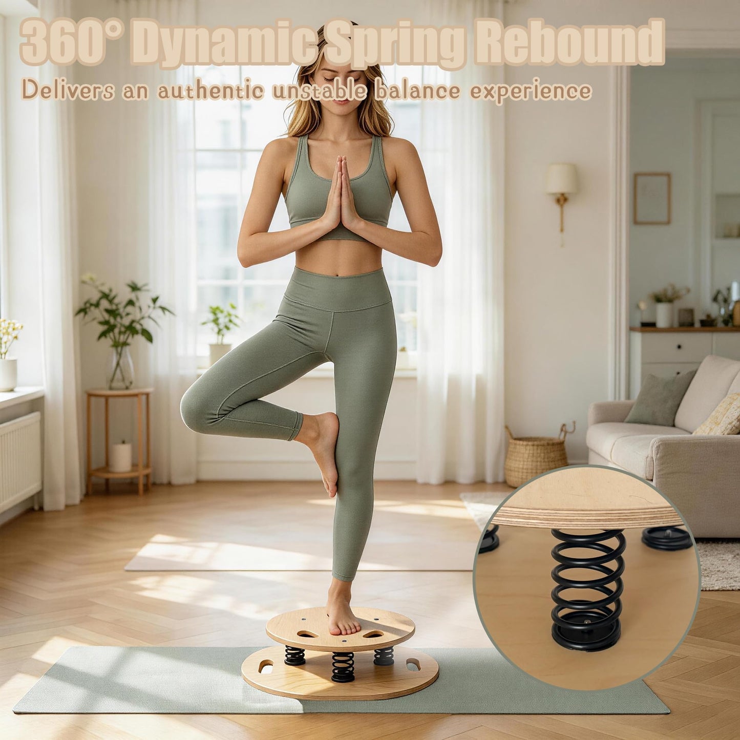 Wooden Balance Board - 400 lbs Capacity 360° Dynamic Spring Rebound Wobble Board Exercise Equipment Balance Trainer for Adults Kids Core Strengthening