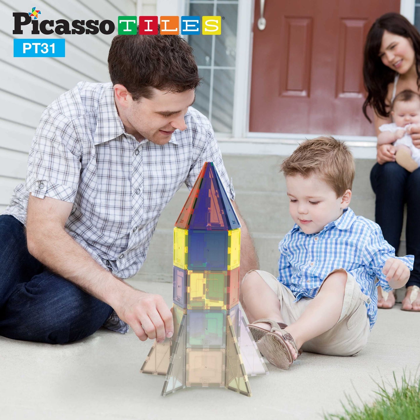 PicassoTiles UV Activated Color Changing Rocket Set Magnet Construction Toy Kit Engineering STEM Learning Playset Child Brain Development Stacking