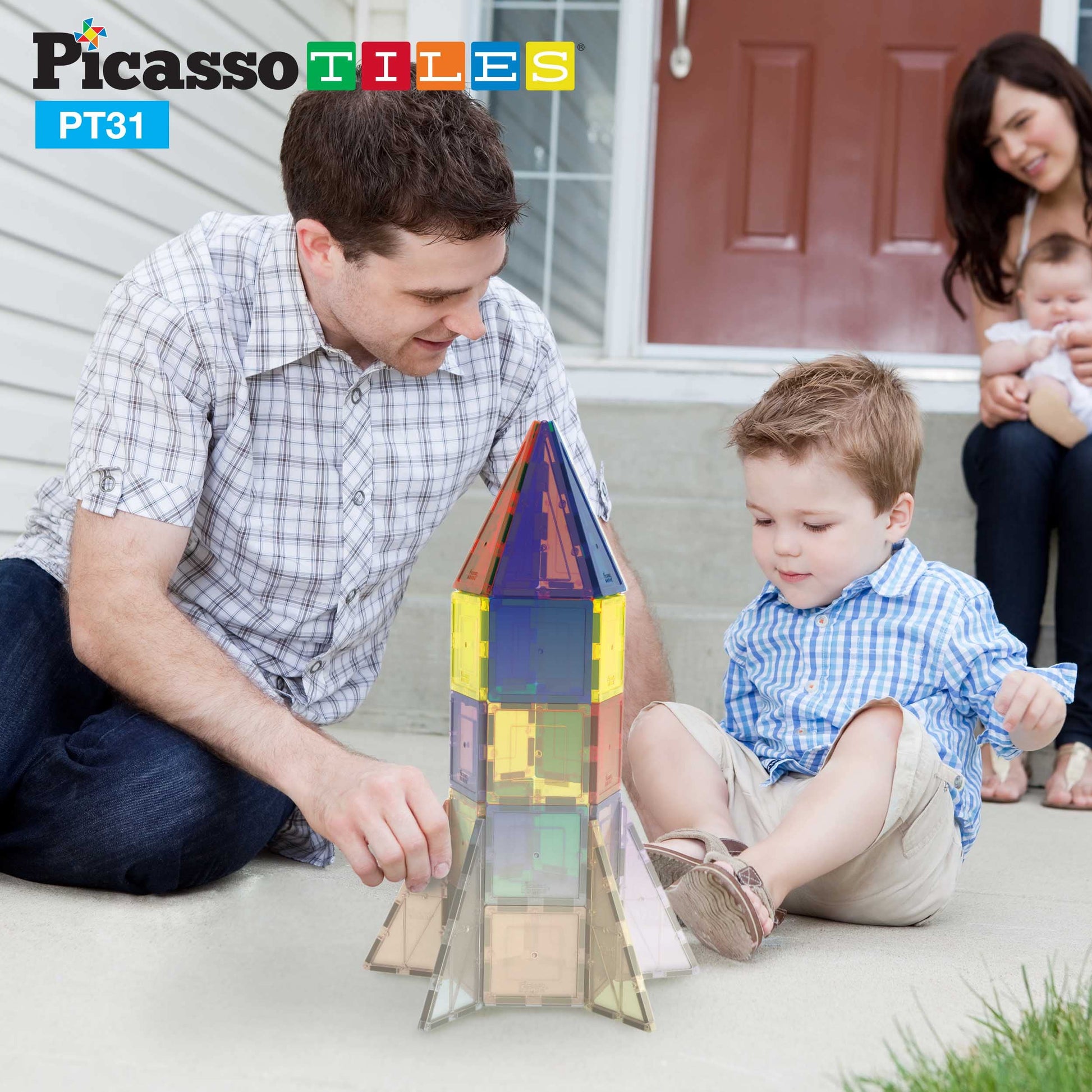 PicassoTiles UV Activated Color Changing Rocket Set Magnet Construction Toy Kit Engineering STEM Learning Playset Child Brain Development Stacking