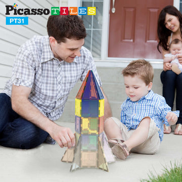 PicassoTiles UV Activated Color Changing Rocket Set Magnet Construction Toy Kit Engineering STEM Learning Playset Child Brain Development Stacking