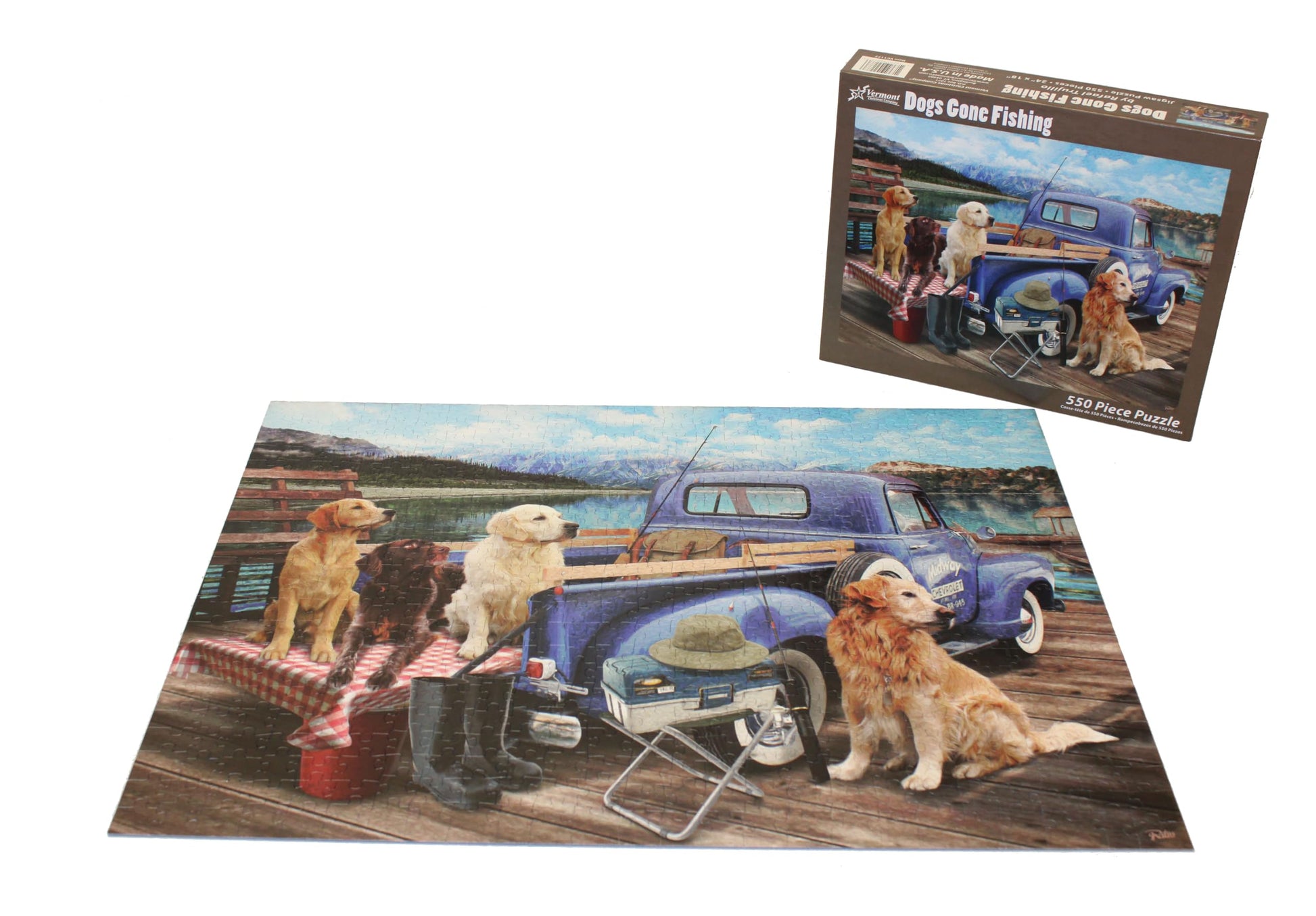 Vermont Christmas Company Dogs Gone Fishing Jigsaw Puzzle - 550 Piece Dog Puzzle for Adults & Families - Cute Puzzles of Dogs with Durable, Fully