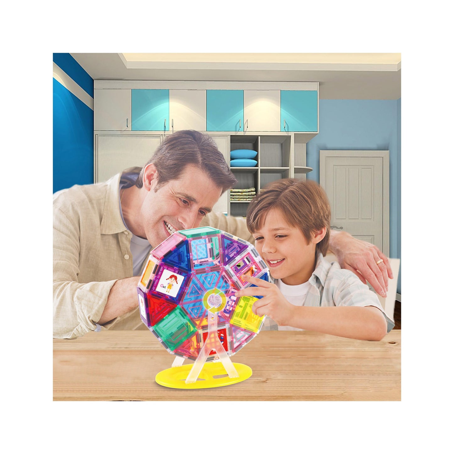 PicassoTiles Magnet Tile Building Blocks Ferris Wheel Amusement Rotating Playset Multi Structural Magnetic Tiles Toddlers Kids Educational STEM