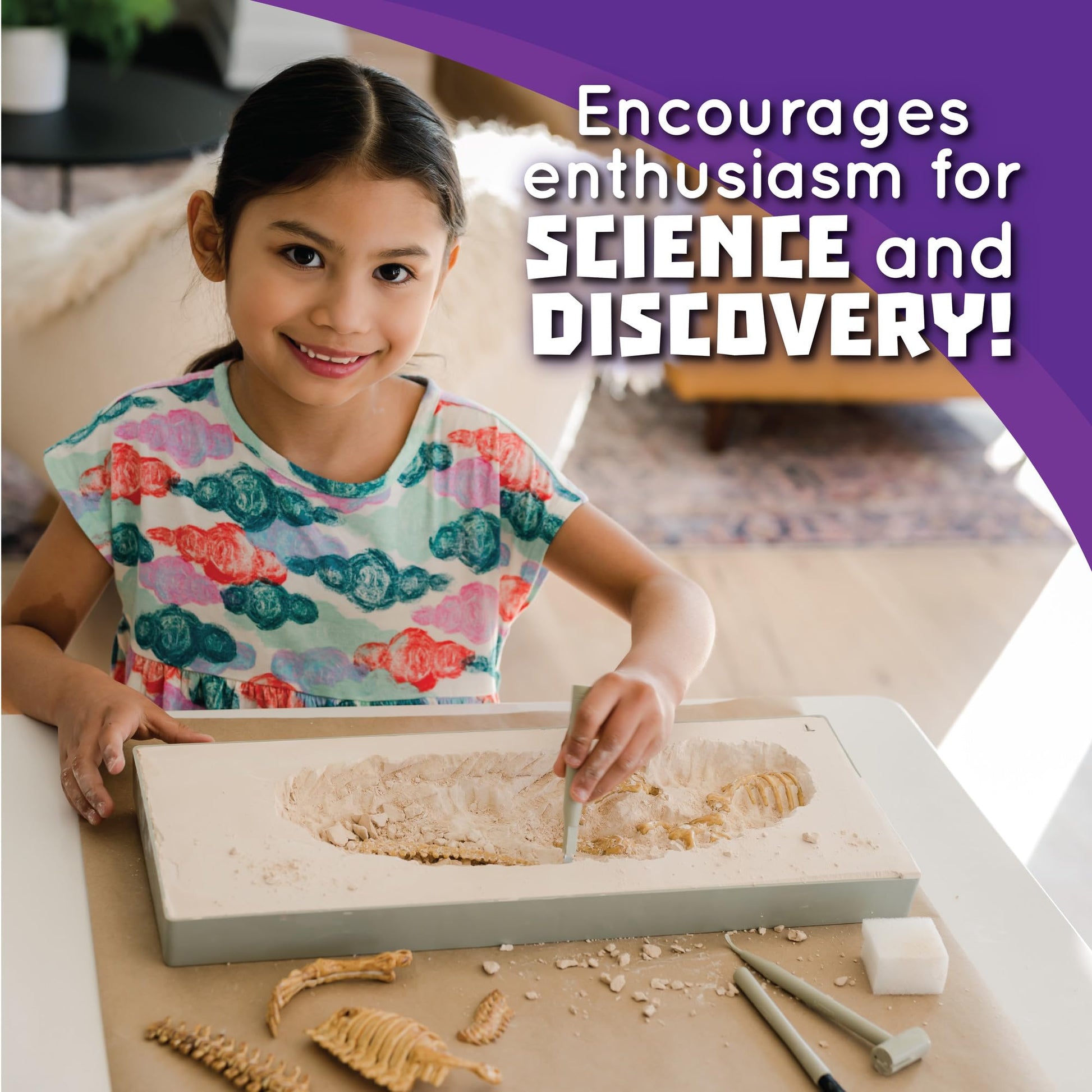 MindWare Dig It up Tyrannosaurus Rex Fossil Excavation Kit - Dinosaur Stem Toy for Kids - Includes Fossil Block, Hammer, Chisels, Brush, & Sponge