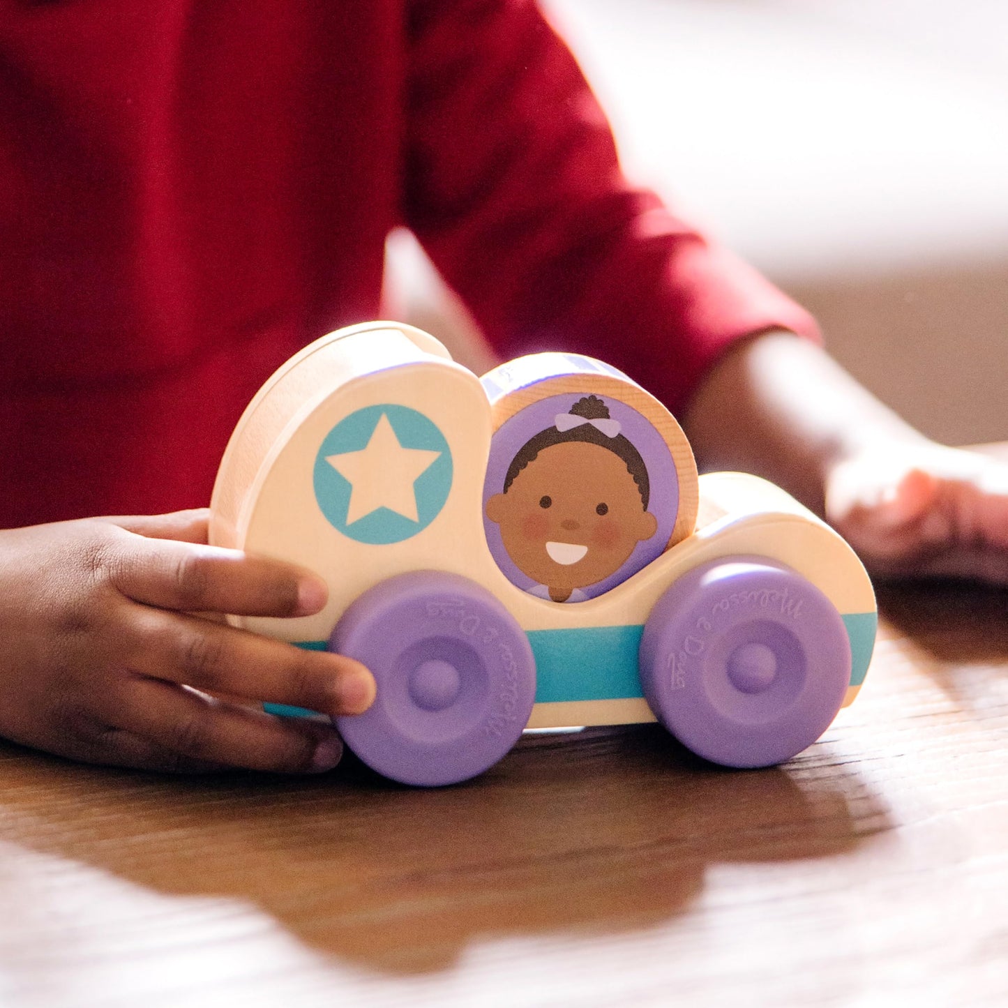 Melissa & Doug GO Tots Wooden Star Cars (2 Cars, 2 Disks) Stacking Toys for Infants, Hand Push Vehicles, Wooden Car Toys for Toddlers Ages 1+ -