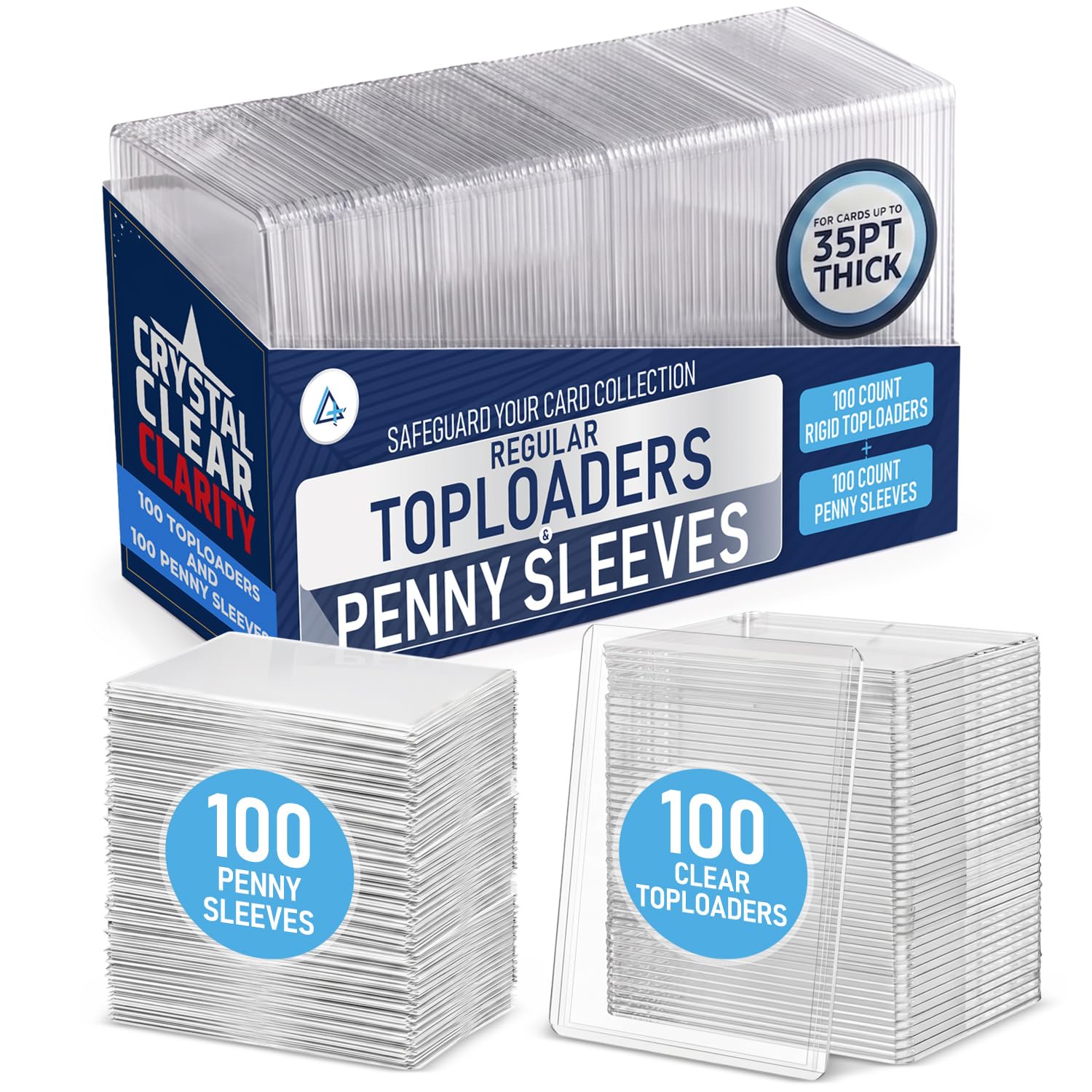 Invested Alliance 200-Pack Toploaders & Card Sleeves - 100 Crystal-Clear 35PT Top Loaders + 100 Penny Sleeves, 3x4 Hard Plastic Protectors for