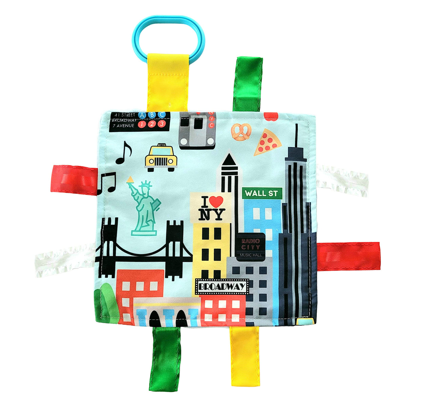 Baby Jack & Co 8x8” Learning Lovey NYC New York Tag Toys for Babies - Baby Crinkle Toys - Soft & Safe - Learn USA Cities and Shapes - Ideal Baby Toy