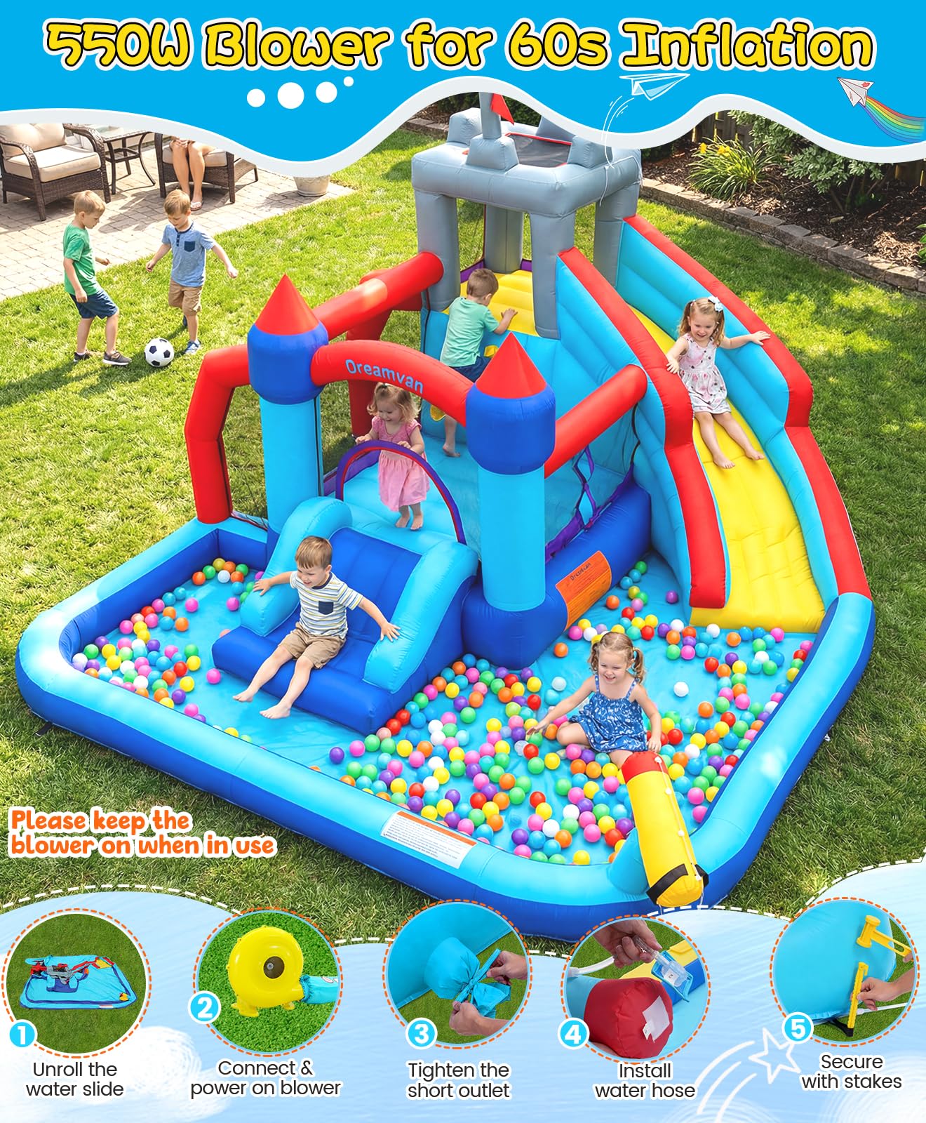 Whubefy 13Ft Inflatable Water Bounce House Double Slides for Kids Backyard