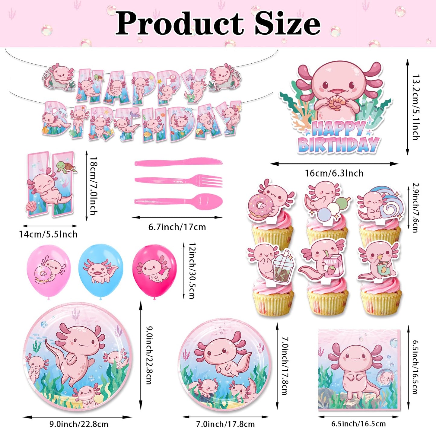 Axolotl Birthday Decorations?Axolotl Party Decorations?Axolotl Party Supplies Include Balloons,Backdrop,Banner, Cake Toppers?Tableware, Tablecloth