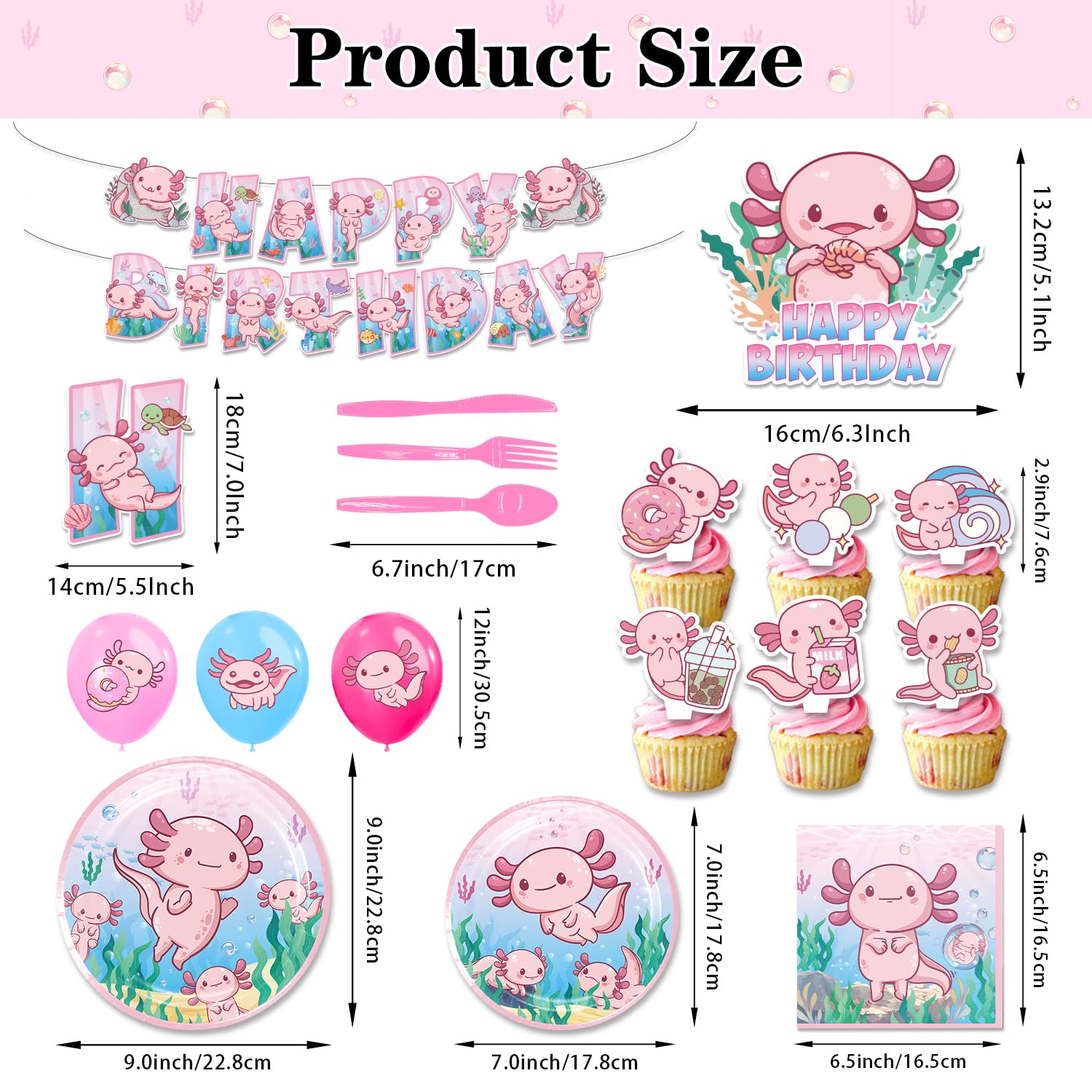 Axolotl Birthday Decorations?Axolotl Party Decorations?Axolotl Party Supplies Include Balloons,Backdrop,Banner, Cake Toppers?Tableware, Tablecloth