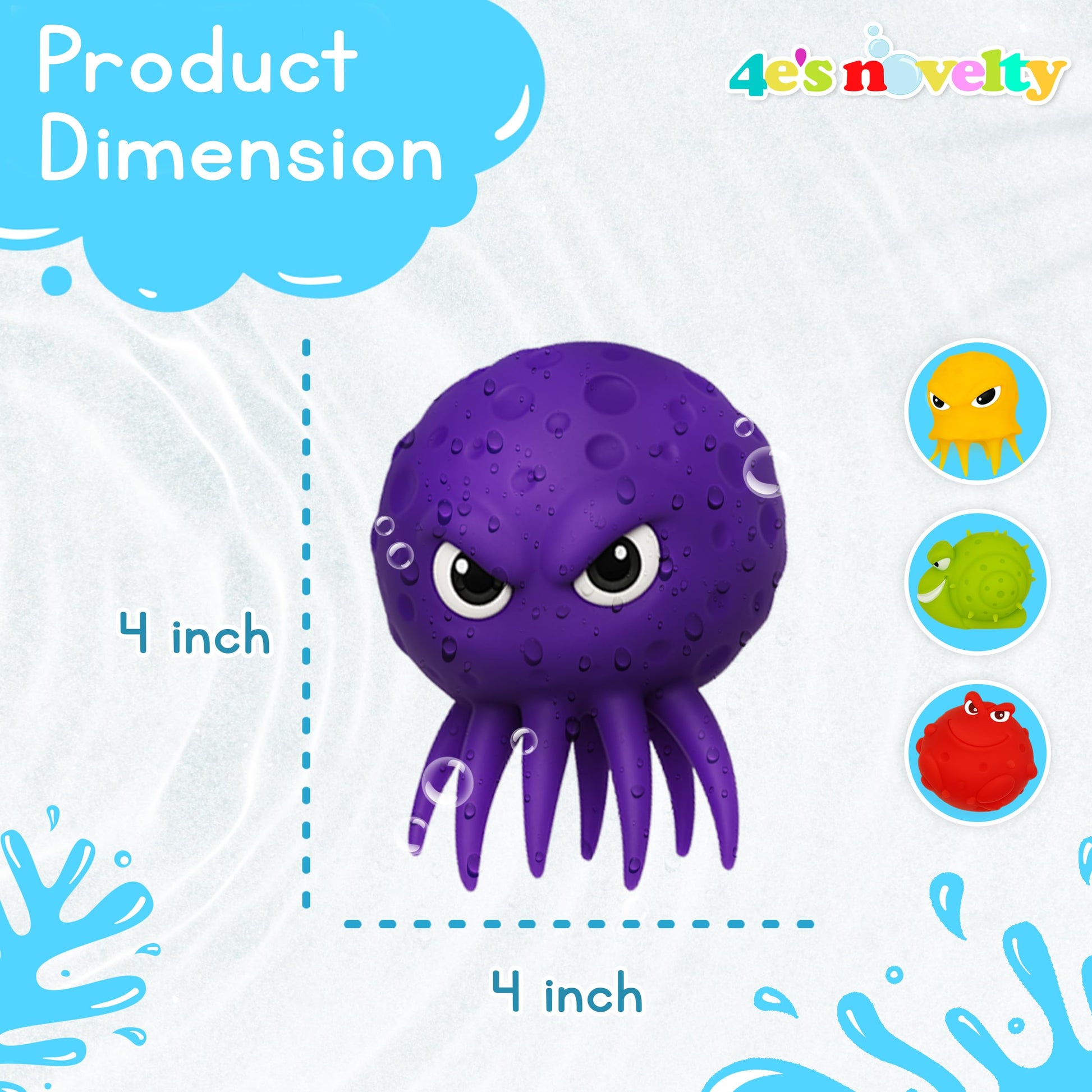 4E's Novelty Sea Animal Octopus Water Balls 4 Pack - Pool Toys Outdoor Activity Game Bath Tub Sensory Octopus Absorbent Splash Balls Bomb, Floating