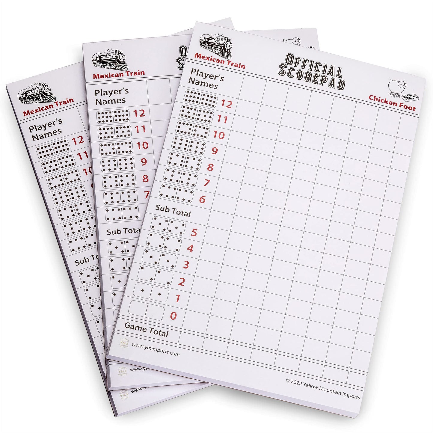 Yellow Mountain Imports 3-Pack Mexican Train and Chicken Foot Dominoes Scorepad - 180 Sheets