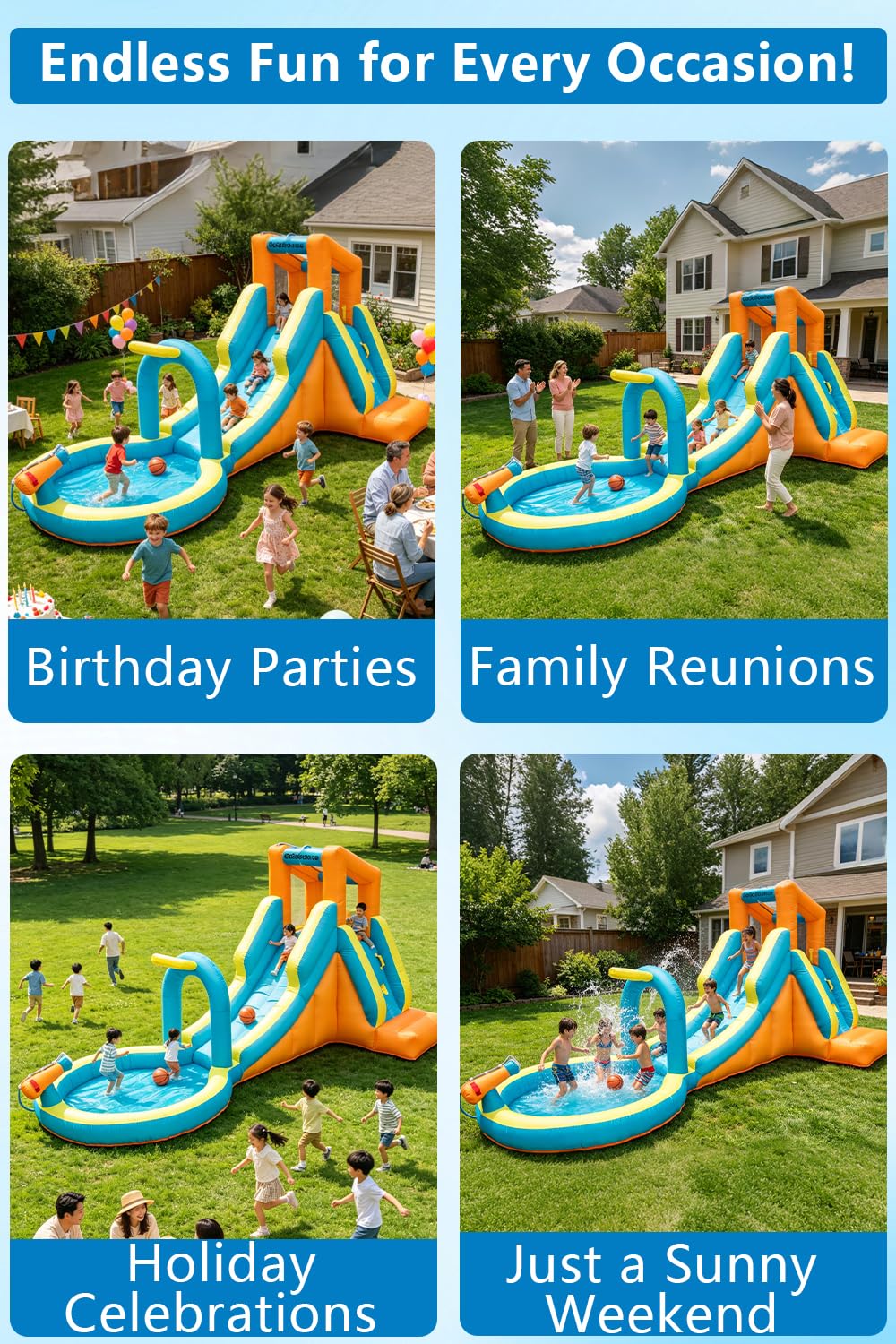 Easy Setup Bounce House with Water Slide, Large Inflatable Bounce House, Thick Durable Material,Perfect for Backyard Parties, Summer Water Play
