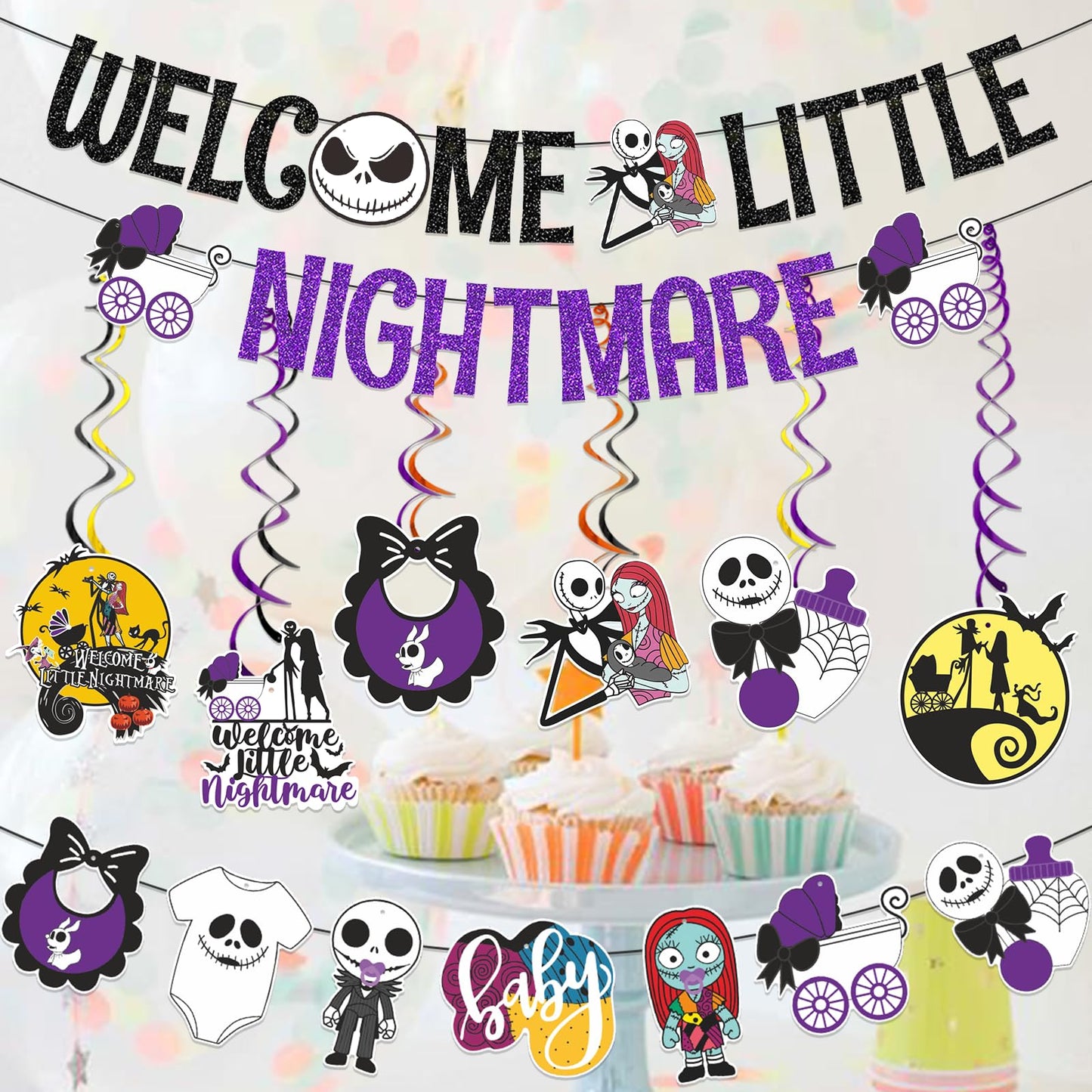 Welcome Little Nightmare Banner Nightmare Before Christmas Baby Shower Hanging Decorations Nightmare Before Christmas Baby Shower Decorations
