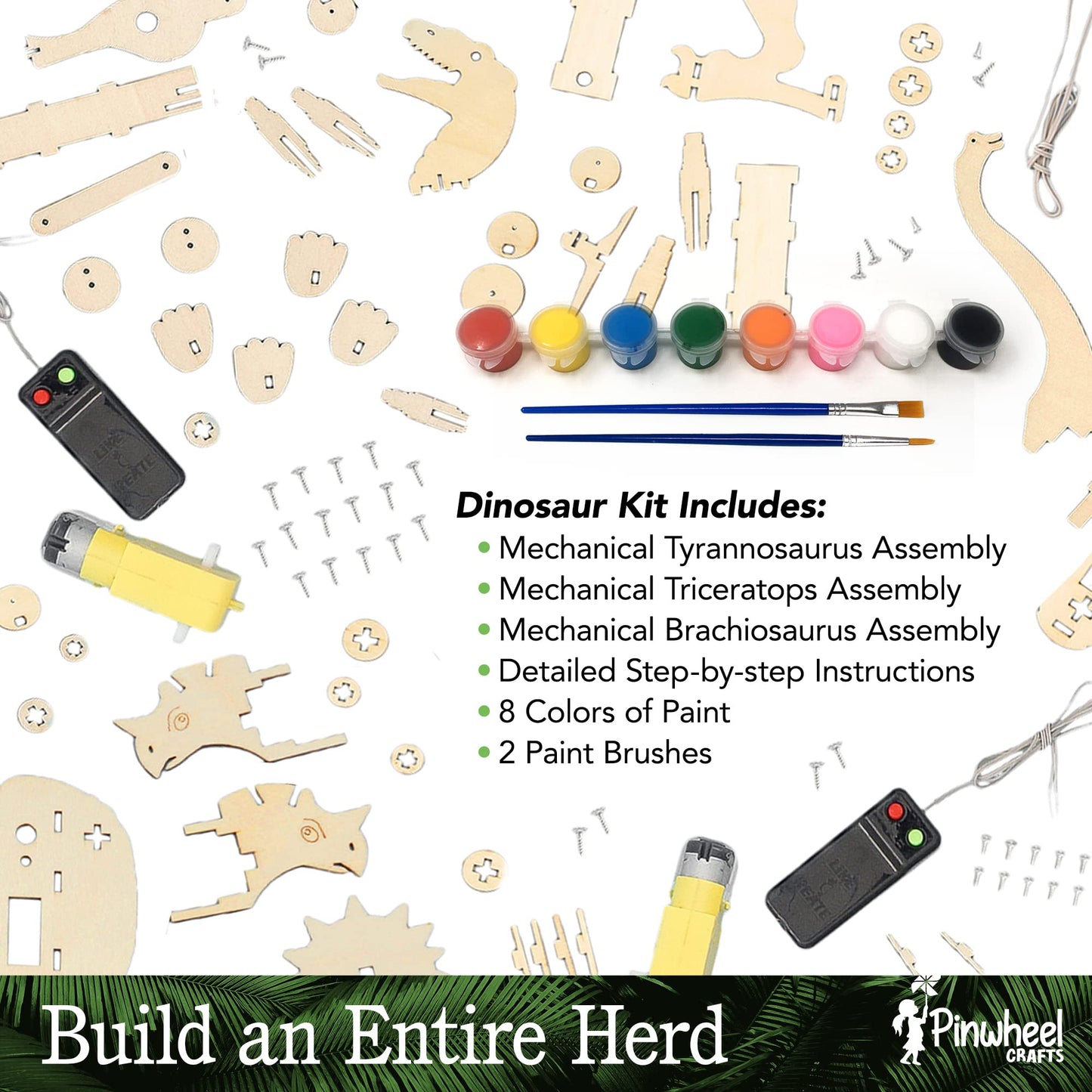 Pinwheel Crafts Robotic Dinosaur Arts & Crafts Science Kit for Kids Ages 6-12 - Wooden Dinosaur Toys with Paints - Ideal Gift for 6-Year-Old Boys