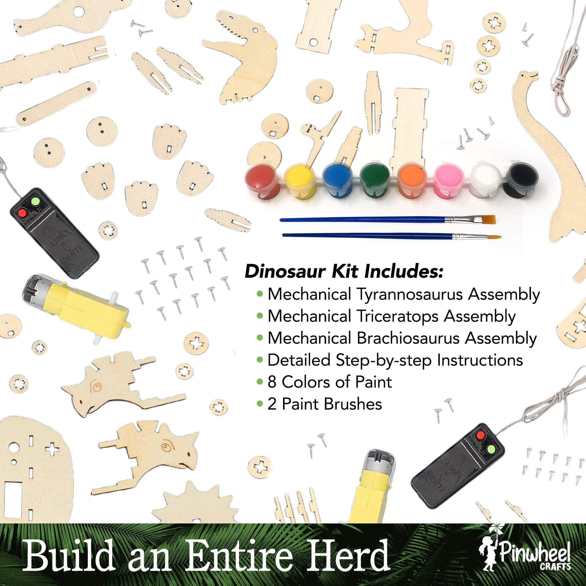 Pinwheel Crafts Robotic Dinosaur Arts & Crafts Science Kit for Kids Ages 6-12 - Wooden Dinosaur Toys with Paints - Ideal Gift for 6-Year-Old Boys