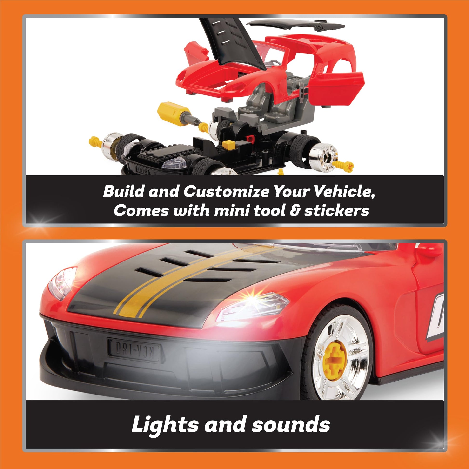 Driven by Battat Take-Apart Sports Car, 35-Piece Red Toy Car, Vehicles