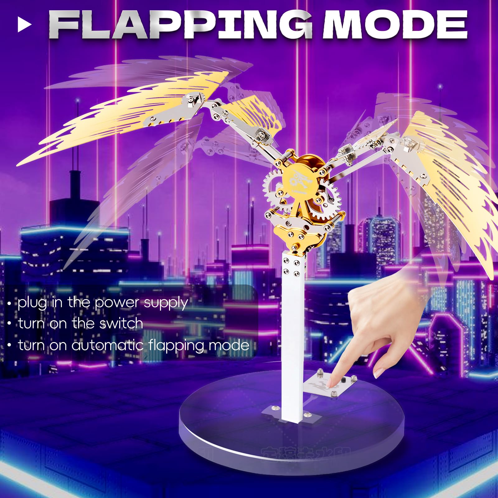 LONGPIN Flying Wings 3D Metal Puzzle Kit - Mechanical Biomimetic Wings with Micro Motor, DIY Kinetic Sculpture for Adults, Precision Electroplating
