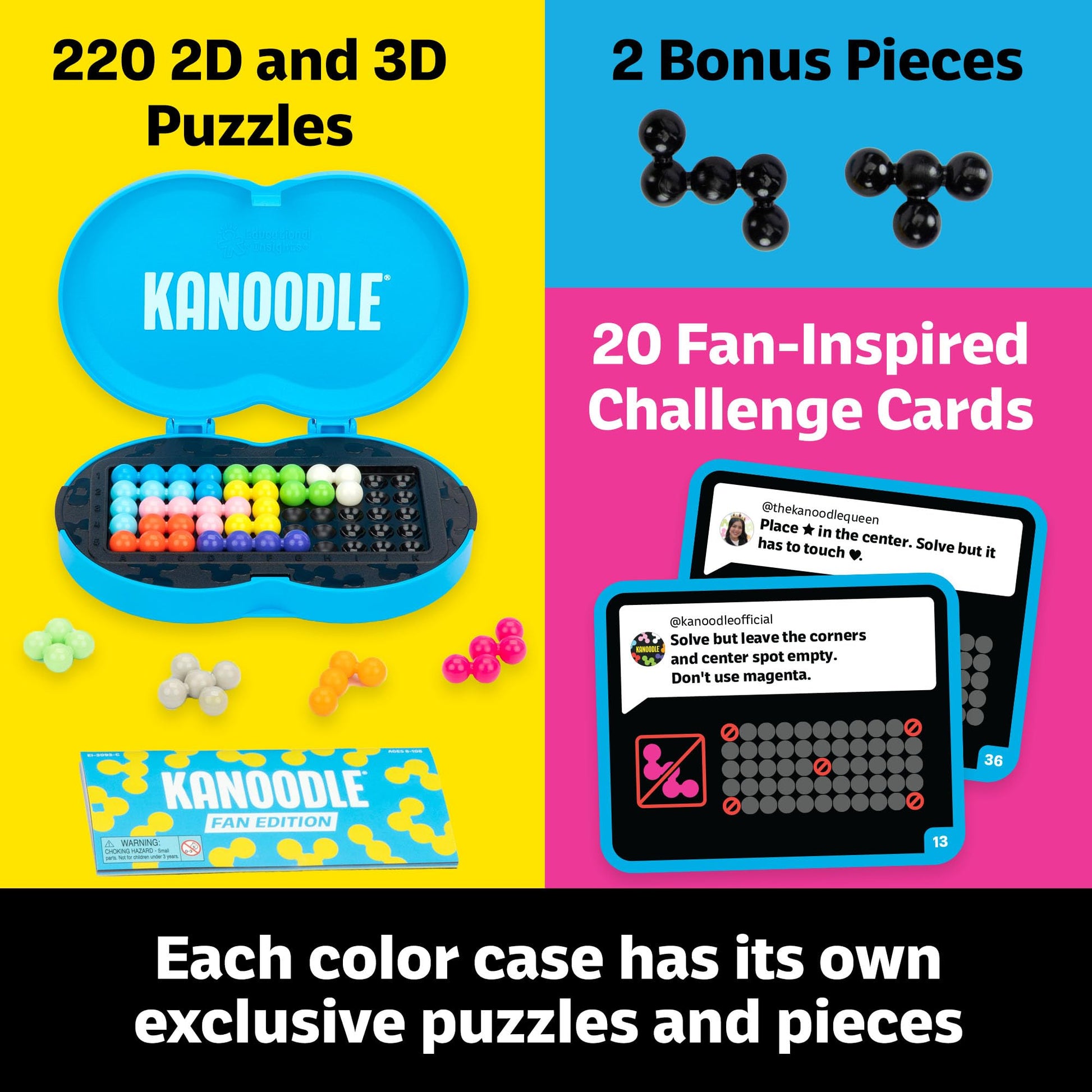 Educational Insights Kanoodle Fan Edition - 20th Anniversary (Cyan) - 3D Puzzles for Kids, Teens, and Adults, Brain Teasers for Kids 8-12, Challenging