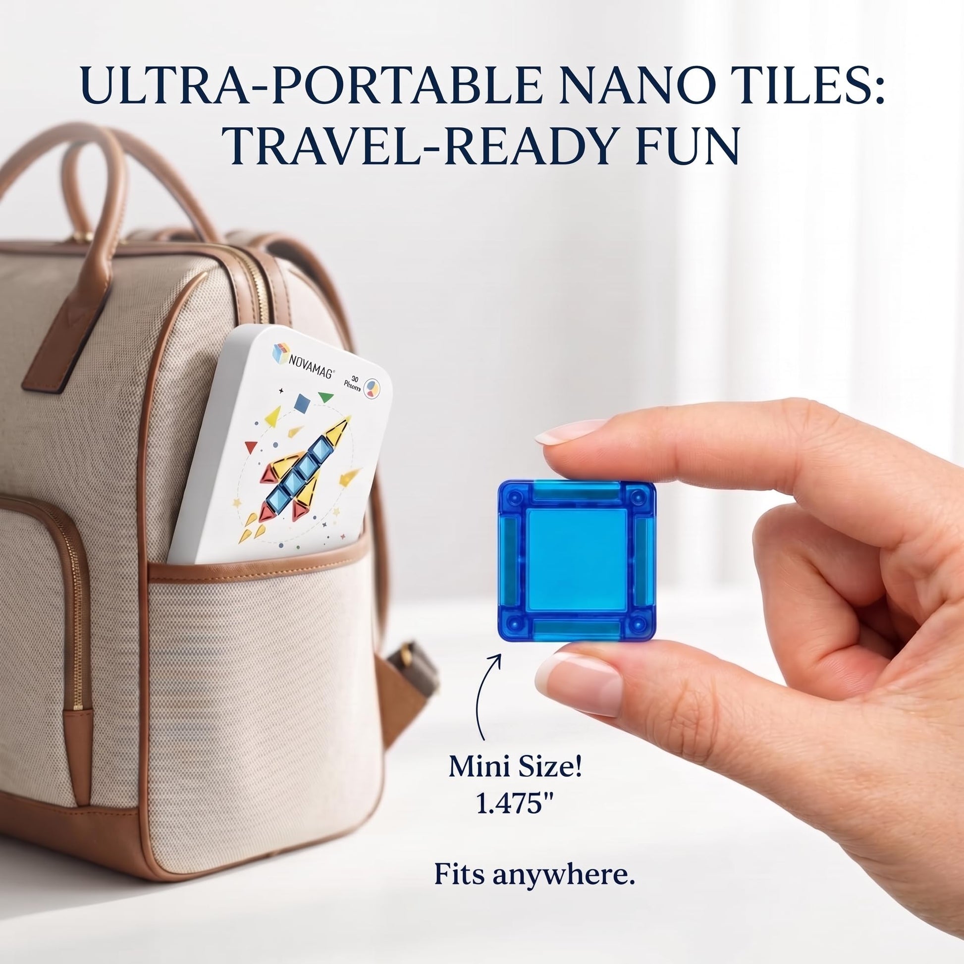 NOVAMAG Mini Magnetic Tiles Travel Set - Airplane, Travel Activities for Toddlers & Kids Ages 4-8 - Car, Road Trip, Plane Toys & Essentials, STEM