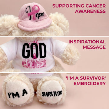 SHSEEN Breast Cancer Survivor Teddy Bear, 8 Inch Comfort Plush