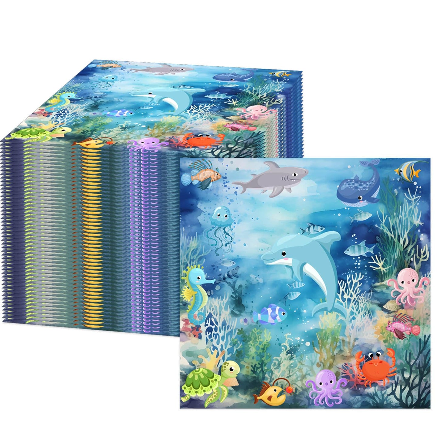 Ocean Under The Sea Party Paper Napkins 60pcs Ocean Party Decor Sea Animal Disposable Napkins for Underwater World Sea Life Theme Baby Shower 1st 2nd
