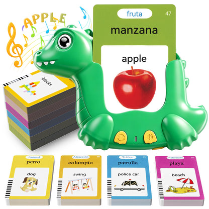 Spanish and English Talking Flash Cards for Kids, 510 Words, Dino Shaped