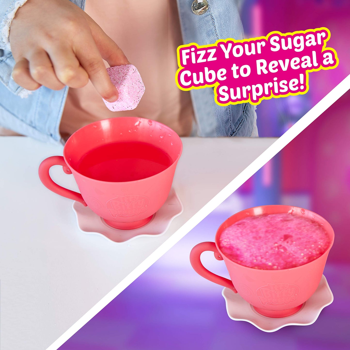 ITTY BITTY PRETTYS Tea Party Surprise Teacup Dolls Playset (Series 1) by ZURU Toys for Girls (Over 25 Surprises) - Kitten and Princess, Pink Large Tea