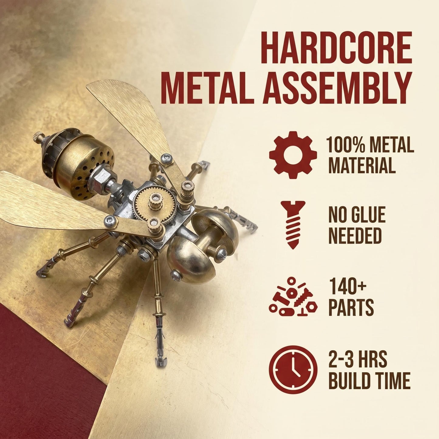 3D Metal Puzzle Mechanical Model Kit Steampunk Bee Insect 140+ Parts No Glue Build Premium Desktop Decor Christmas & Birthday Gift for Adults