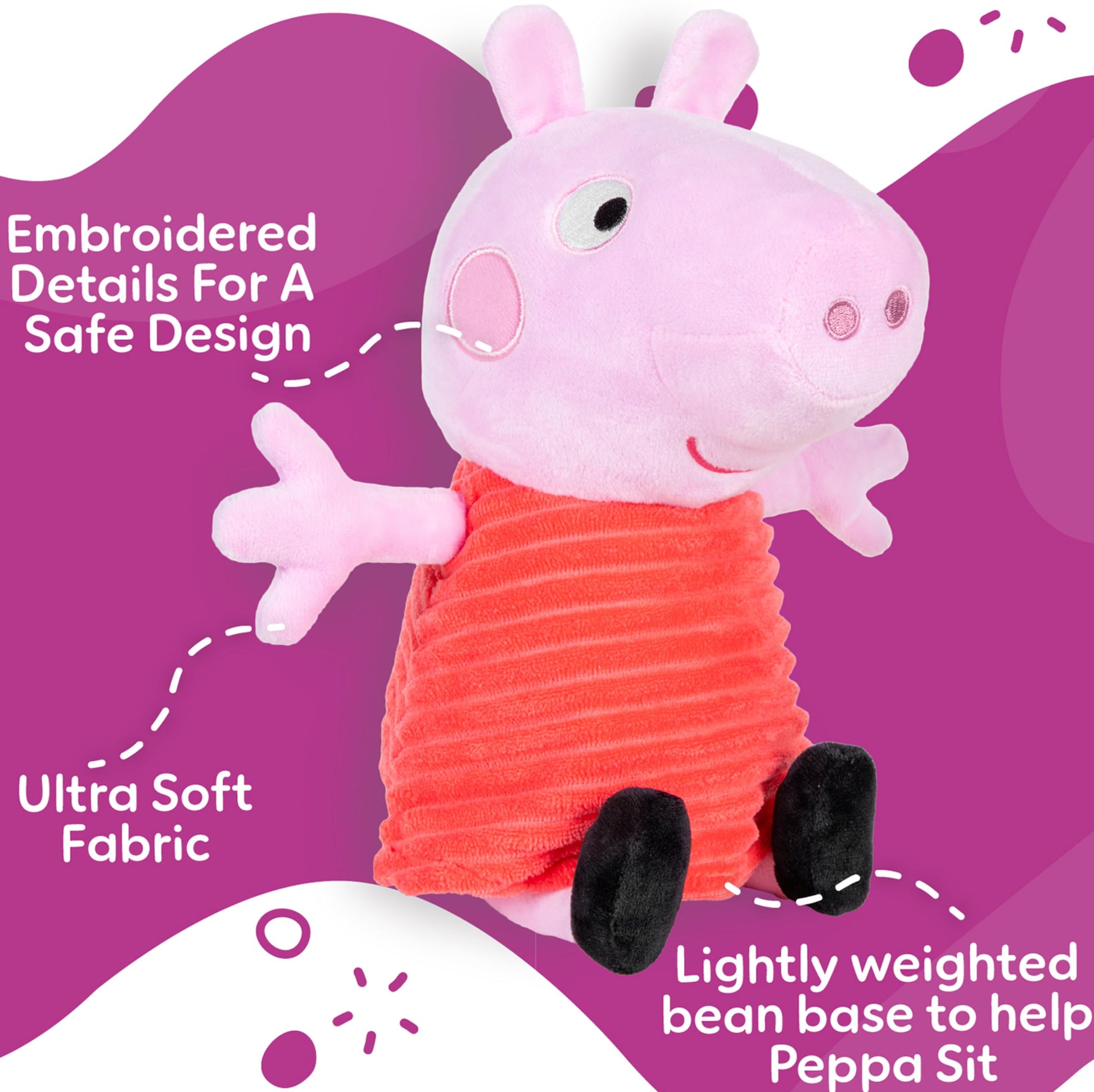 Kids Preferred Peppa Pig 12" Plush, Babies 0 Months and Up, Super Soft, Beans in Bum, Embroidered Details, Ideal for Baby Shower and Expecting Parents