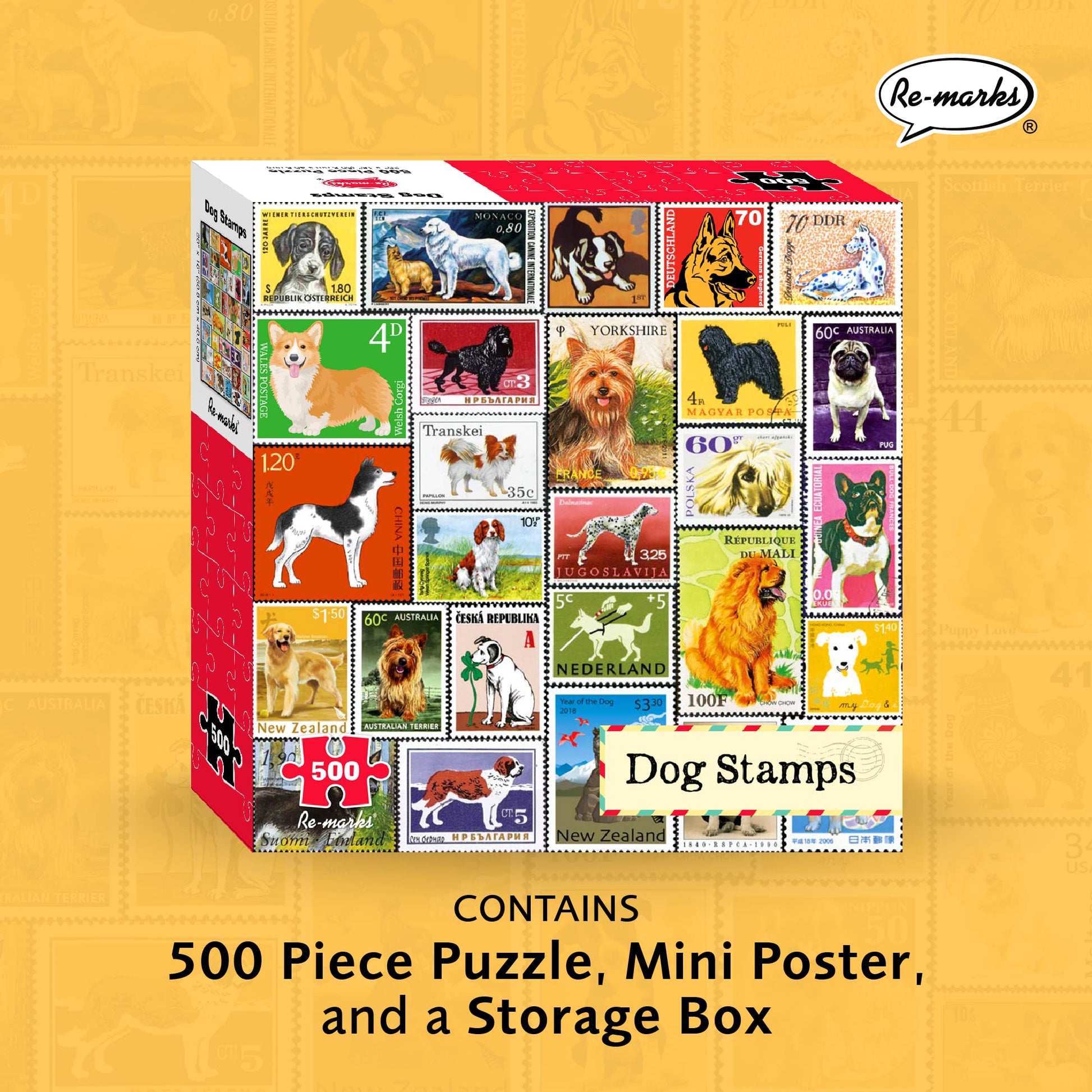Re-marks Dog Postage-Stamp Collage Puzzle, 500-Piece Puzzle for All Ages