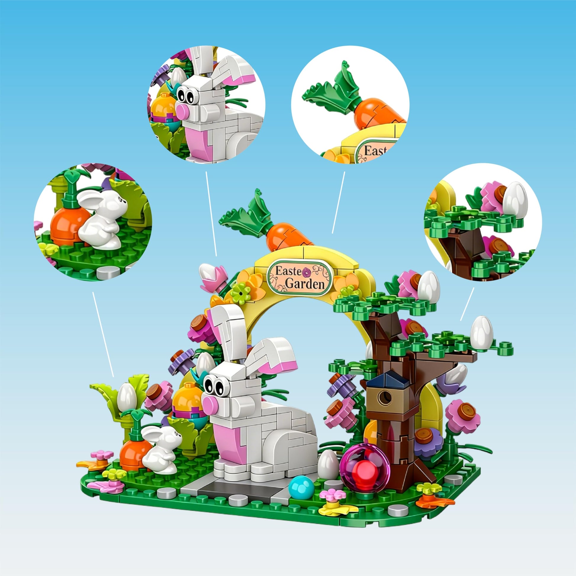 Easter Bunny Garden Building Set, 294 PCS Easter Basket Stuffers for Kids, Creative Flower House with Colorful Eggs & Carrot, STEM Spring Holiday Toys