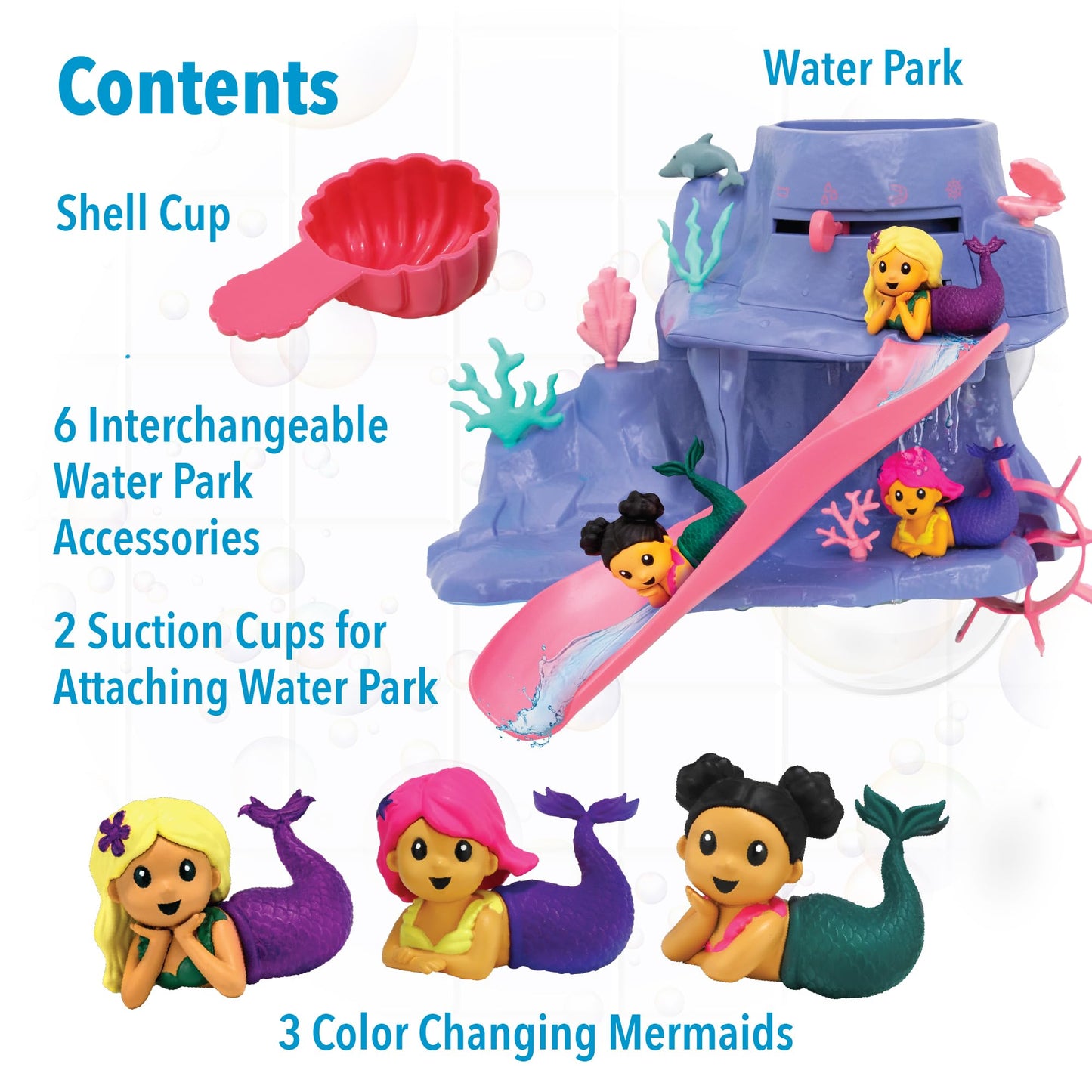 MindWare Mermaid Color Splash Water Park Bathtub Playset - Interactive Bath Toys with Color Changing Mermaid Doll Figures - Gift for 3 Year Olds