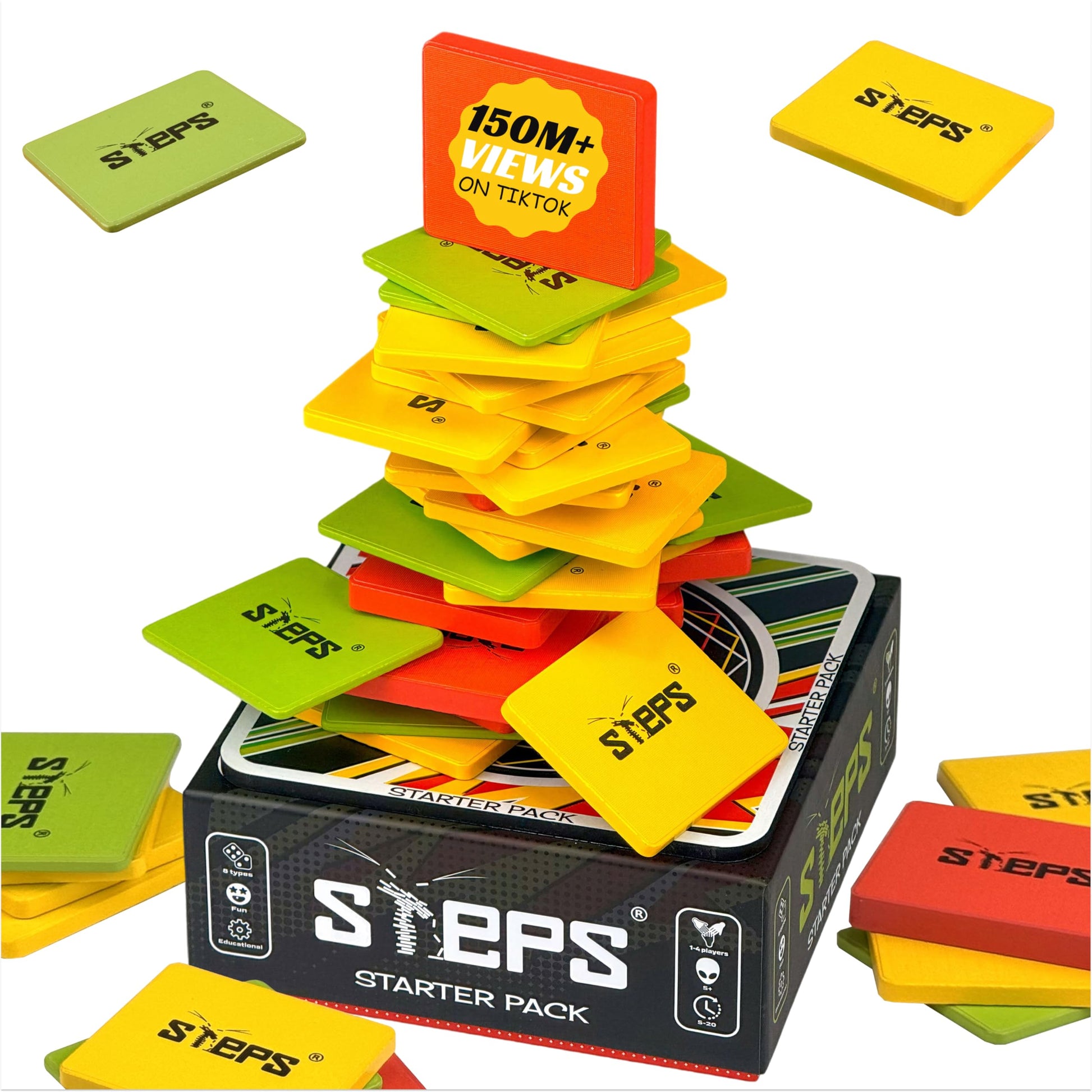 STEPS Wooden Board Games for Adults & Family - Color Stack Game for Game Night, Party & Travel Games, Unique Gift, Starter Pack