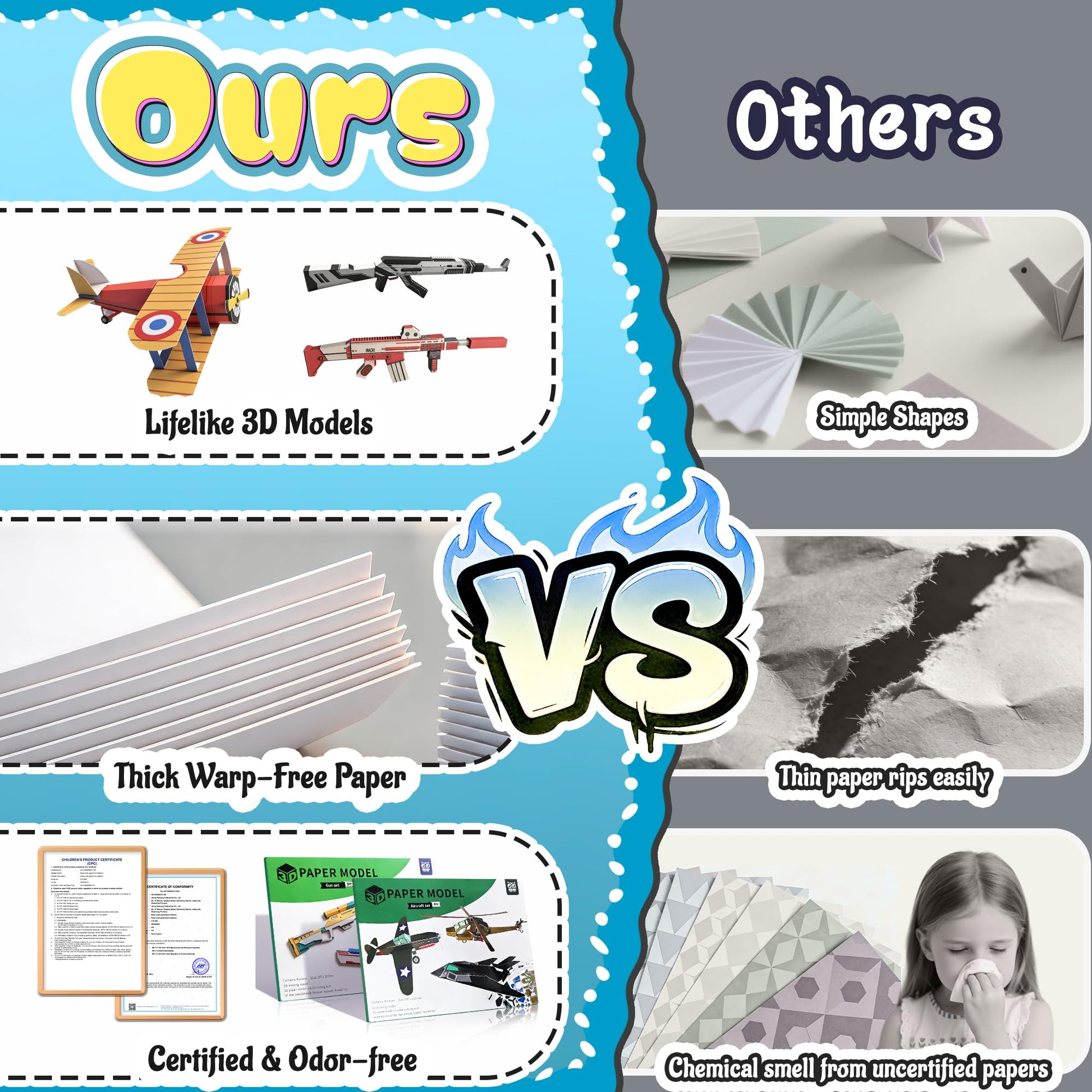 2 Themes in 1, 3D Paper Building Model, DIY Origami Kit for Kids Ages 8-12, Includes 16 Pre-cut, Easy-to-Assemble Aircraft & Weapon 3D Paper Building
