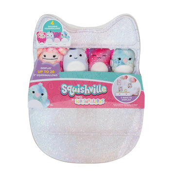 Squishville by Original Squishmallows Play and Display Storage - Four 2-Inch Plush Included - Big Foot, Axolotl, Parrot, Chameleon - Hang or Stand