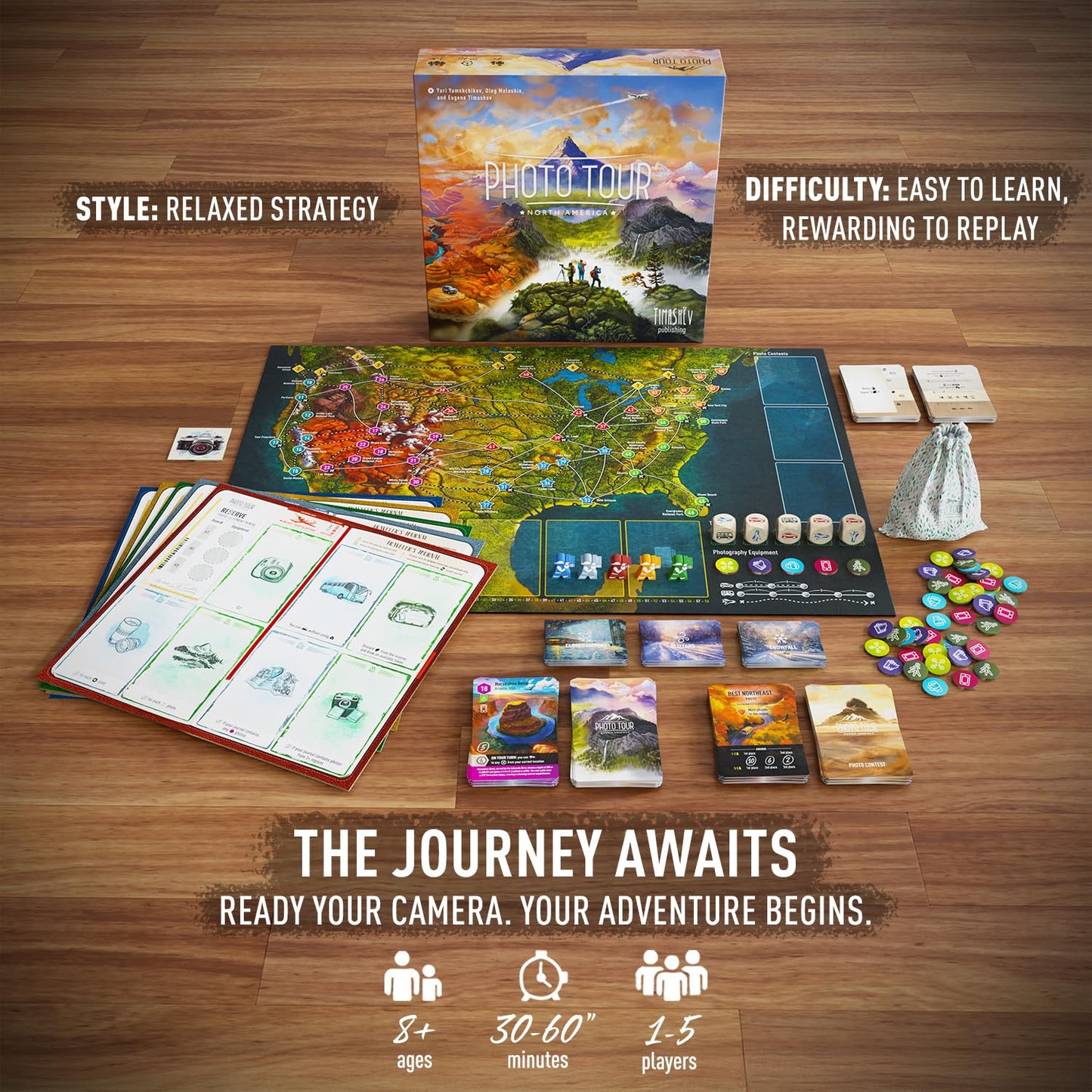 Photo Tour: North America - Family Board Game for Kids and Adults | Travel Strategy Game | Ages 8+ | Easy to Learn | 1-5 Players | Fun for Game Night