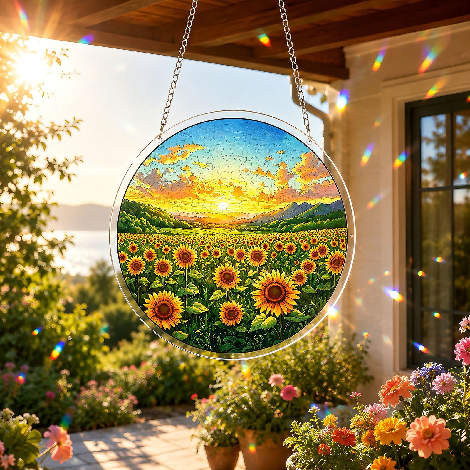 Sunflower Field Acrylic Puzzle Suncatcher, DIY Suncatcher Puzzle Decor