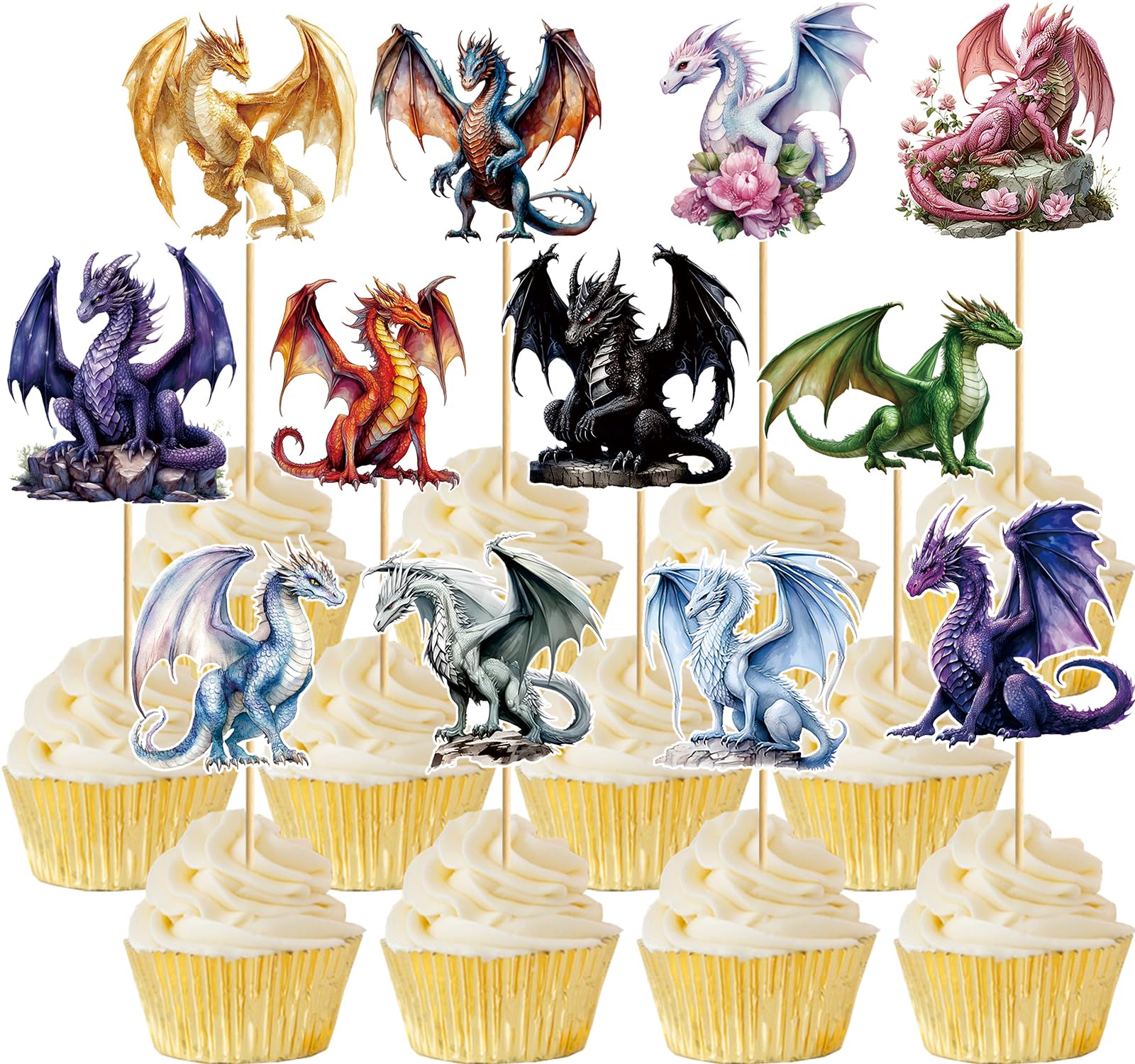 Dargon Cupcake Toppers Dargon Cake Decorations Dragon Birthday Party Decorations with Unique Various Dargon Themed Cupcake Toppers for Dragon Party