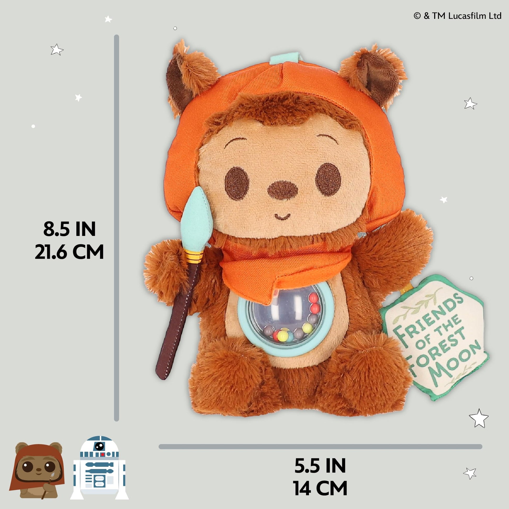 Kids Preferred Star Wars Ewok On the Go Activity Toy - with Colorful Rattle, Squeaker, Teether, Travel Clip, Soft Sensory Toy, for Ages 0+