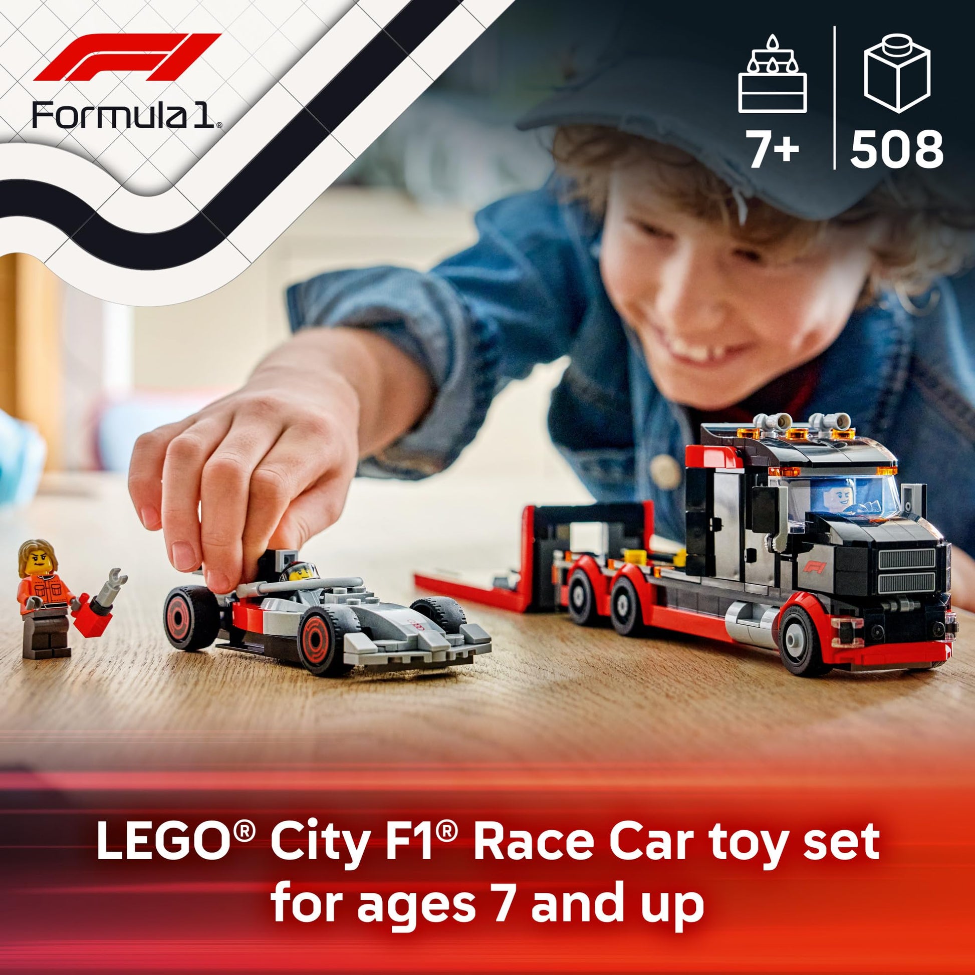 LEGO City F1 Display Truck with Audi F1 Race Car - Building Toy for Boys & Girls, Ages 7+ - F1 Car Toy for Pretend Play - Gift for Birthdays - 60493