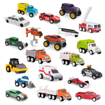 Driven by Battat Pocket Fleet 2 Toy Cars, 20 Mini Vehicles Pack, Trucks