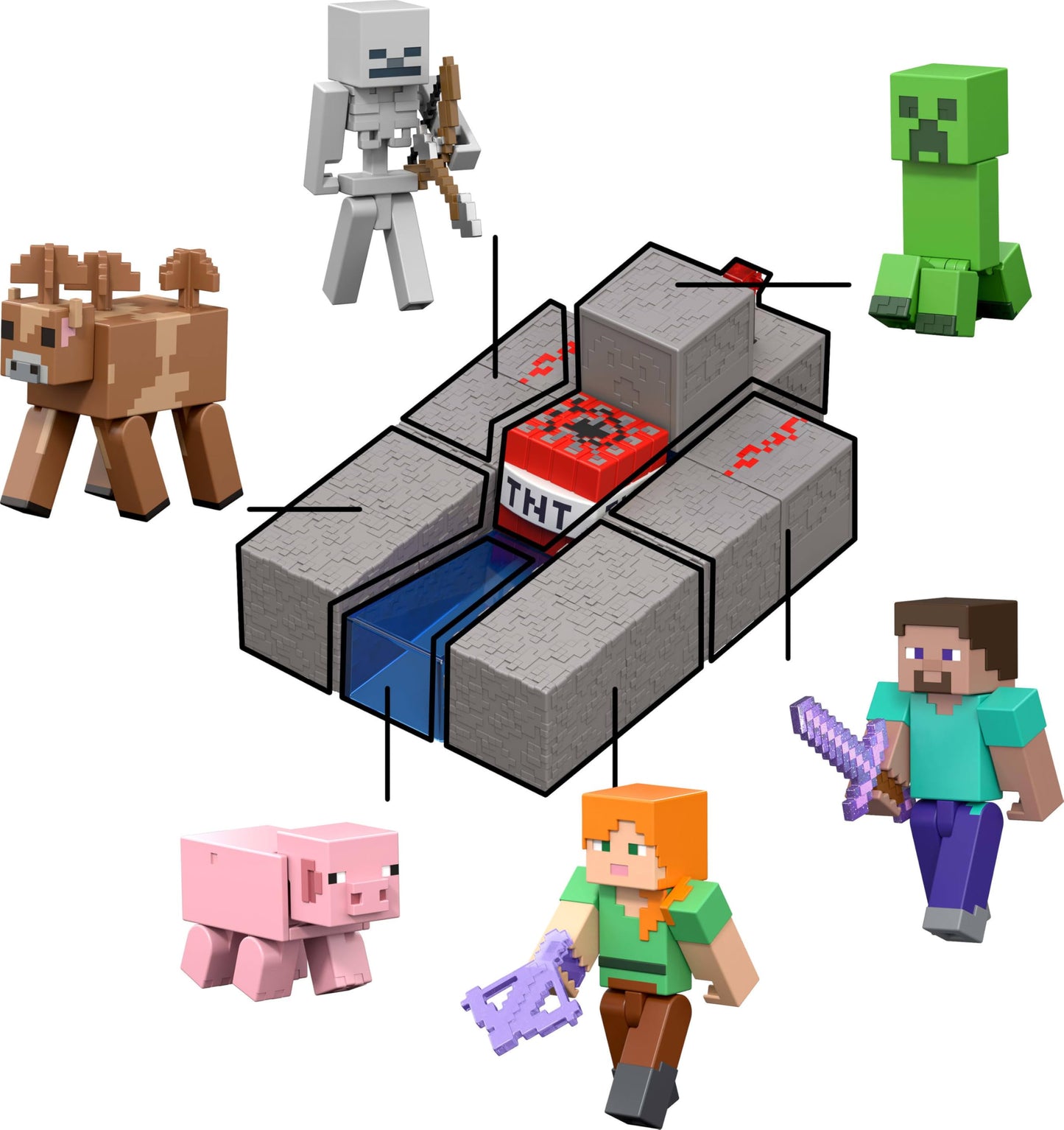 Mattel Minecraft Toys, Creeper Action Figure with Accessory & Redstone Building Piece, 3.25-inch Scale Collectible Set Inspired by Video Game