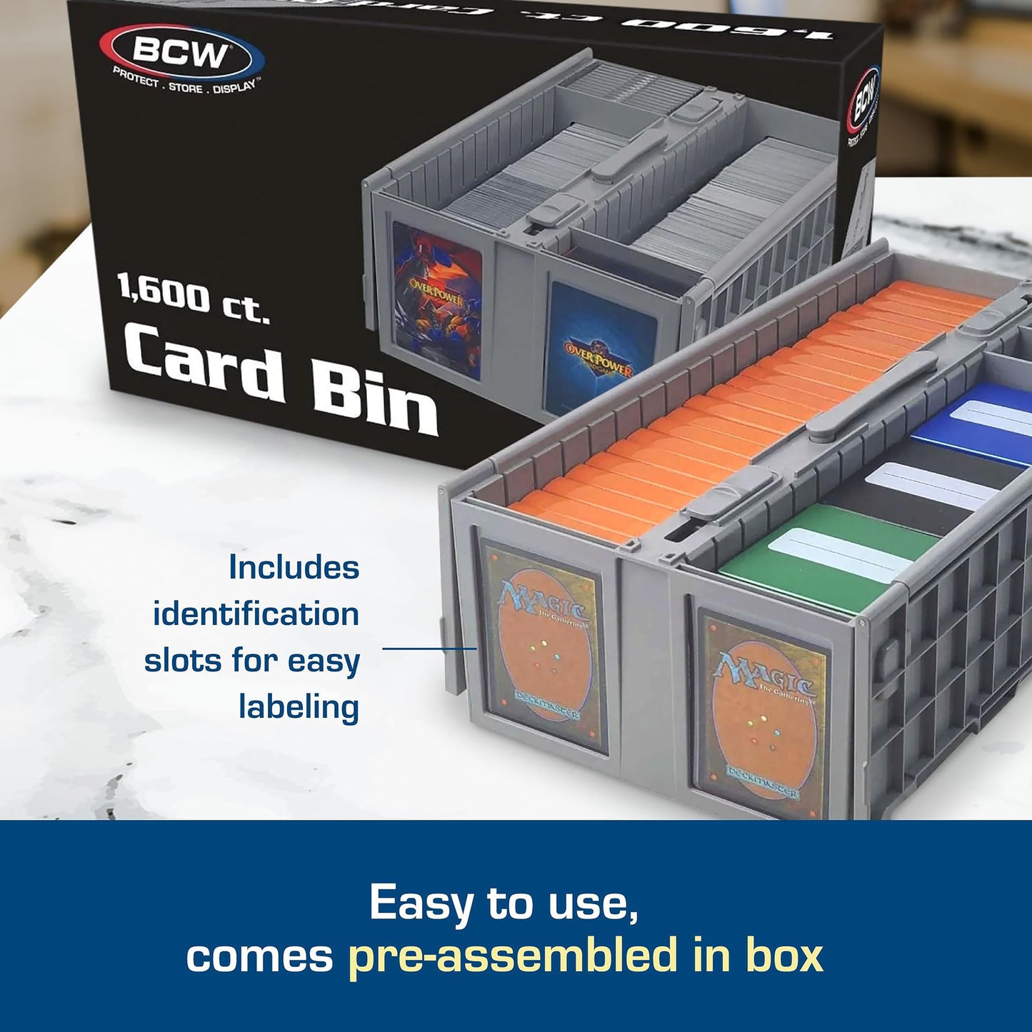 BCW Collectible Card Bin - (Single, Gray) | Holds up to 1600 Cards | Plastic Storage Box for Pokémon, MTG & Sports Cards