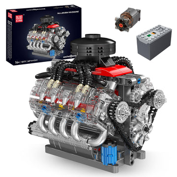 Mould King 10171 MOC Technology V8 Eight Cylinder Engine Series Gasoline Engine Block Kit Technology Clamp Blocks Kit Contains Engine and Battery Box