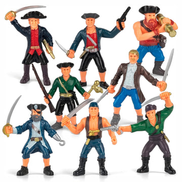 Liberty Imports 8 Piece Pirate Action Figures Playset in Assorted Poses and Weapons, Fun Pirate Men Party Favor for Kids (3.5 inch)