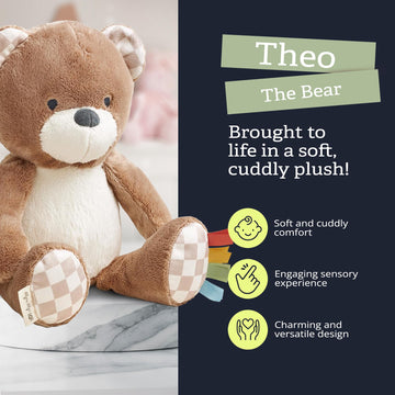 Itzy Ritzy Snuggles Plush Toy - Soft Stuffed Animal for Babies, Kids & Adults - Sensory Ribbons & Textured Fabrics for Tactile Play - Cozy & Cuddly